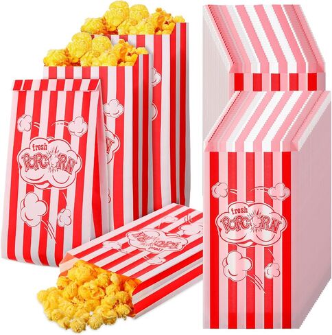 Sherr 300 Pcs Paper Popcorn Bags Bulk 2 oz Grease Proof Popcorn Holders Disposable Popcorn Accessories Vintage Red and White Striped Design for Popcorn Machine Movie Night Theater Carnival Supplies in Saudi Arabia