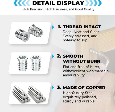 40-Pack 1/4"-20 Threaded Inserts for Wood Furniture，15mm Screw-in Nut Inserts Fasteners with Hex Drive，Secure Wood Joints with Precision in Saudi Arabia