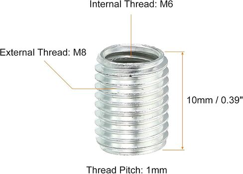 PATIKIL M8x1mm to M6x1mm Thread Adapters Sleeve Reducing Nut, 10 Pack 10mm Screw Conversion Nut Threaded Tube Coupler Connector Pipe Fitting in Saudi Arabia