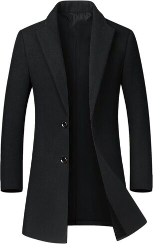 SOMTHRON Men's Winter Trench Coat Lapel Single Breasted Slim Fit Wool Blend Overcoat Jacket Mid-Long Pea Coat in Saudi Arabia