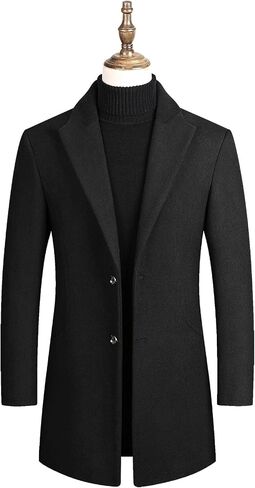SOMTHRON Men's Winter Trench Coat Lapel Single Breasted Slim Fit Wool Blend Overcoat Jacket Mid-Long Pea Coat in Saudi Arabia