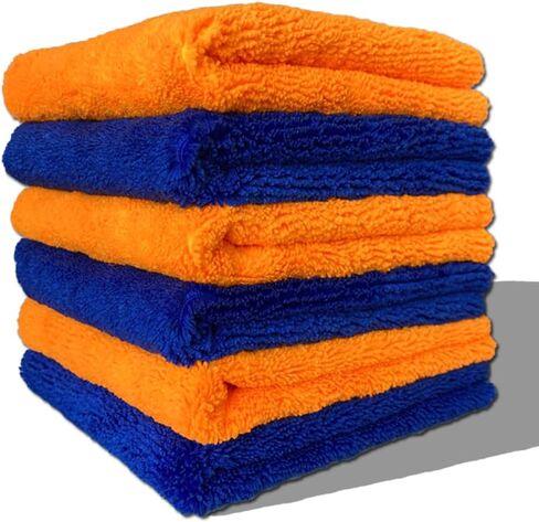 native gear Professional Grade Microfiber cleaing Cloth Towels edgeless 16 Inch x 16 Inch Car Drying Wash Detailing Buffing Polishing Towel with Plush Home 400GSM (Pack of 6) (Blue & Orange) in Saudi Arabia