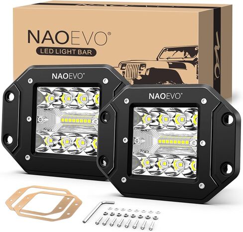 NAOEVO 5 بوصة مصابيح LED للتثبيت على السطح، 40 وات 4000 لومن مجموعة إضاءة LED شريط إضاءة/الطرق الوعرة/القيادة/مصابيح الضباب، مصابيح LED عكسية/نسخ احتياطي/أضواء عمل للشاحنات والقارب جيب 4x4 UTV ATV، عبوتان (أبيض) in Kuwait