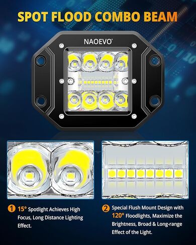 NAOEVO 5 بوصة مصابيح LED للتثبيت على السطح، 40 وات 4000 لومن مجموعة إضاءة LED شريط إضاءة/الطرق الوعرة/القيادة/مصابيح الضباب، مصابيح LED عكسية/نسخ احتياطي/أضواء عمل للشاحنات والقارب جيب 4x4 UTV ATV، عبوتان (أبيض) in Kuwait