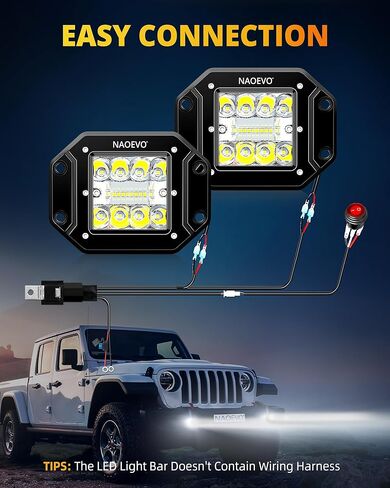 NAOEVO 5 بوصة مصابيح LED للتثبيت على السطح، 40 وات 4000 لومن مجموعة إضاءة LED شريط إضاءة/الطرق الوعرة/القيادة/مصابيح الضباب، مصابيح LED عكسية/نسخ احتياطي/أضواء عمل للشاحنات والقارب جيب 4x4 UTV ATV، عبوتان (أبيض) in Kuwait