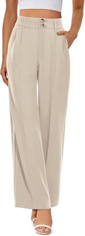 سروال عمل سادة من Onlypuff للنساء طويل وواسع الساق فضفاض بيج XL in Kuwait