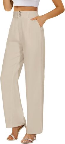 سروال عمل سادة من Onlypuff للنساء طويل وواسع الساق فضفاض بيج XL in Kuwait
