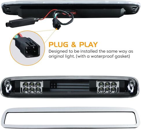 LED Tail Light + 3rd Third Brake Light Fit for Chevy Silverado GMC Sierra 1500 2500 3500 1500 HD 2500 HD 2003-2006, for Chevy Silverado GMC Sierra Classic Models 2007, 3 Pcs, Chrome Housing Smoke Lens in Saudi Arabia