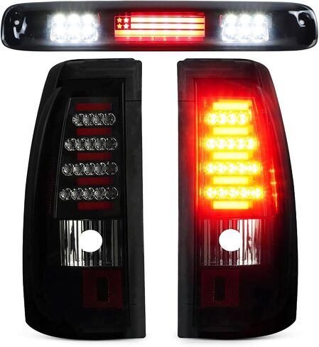 LED Tail Light + 3rd Third Brake Light Fit for Chevy Silverado GMC Sierra 1500 2500 3500 1500 HD 2500 HD 2003-2006, for Chevy Silverado GMC Sierra Classic Models 2007, 3 Pcs, Chrome Housing Smoke Lens in Saudi Arabia
