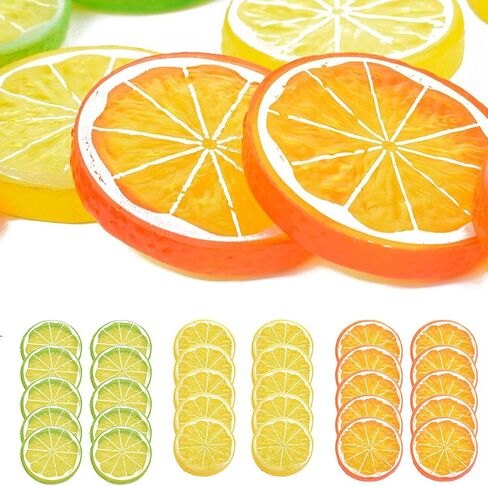 30 PCS Artificial Lemon Slices - Simulation Lemon Slices Plastic Fake Fruit Artificial Lifelike Small Fruit Model for Home Kitchen Table Party Decor Photography Prop Wedding Decoration (Orange) in Kuwait