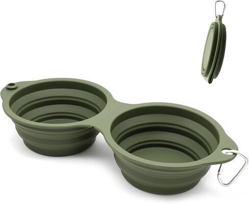 أوعية الكلاب القابلة للطي من SLSON، أوعية مزدوجة مدمجة للكلاب بدون حافة بلاستيكية 2 في 1 قابلة للطي لطعام الحيوانات الأليفة ووعاء الماء وطبق تغذية القطط للمشي والمشي لمسافات طويلة والتخييم، أخضر in Kuwait