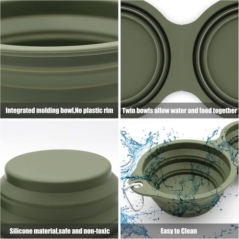 أوعية الكلاب القابلة للطي من SLSON، أوعية مزدوجة مدمجة للكلاب بدون حافة بلاستيكية 2 في 1 قابلة للطي لطعام الحيوانات الأليفة ووعاء الماء وطبق تغذية القطط للمشي والمشي لمسافات طويلة والتخييم، أخضر in Kuwait