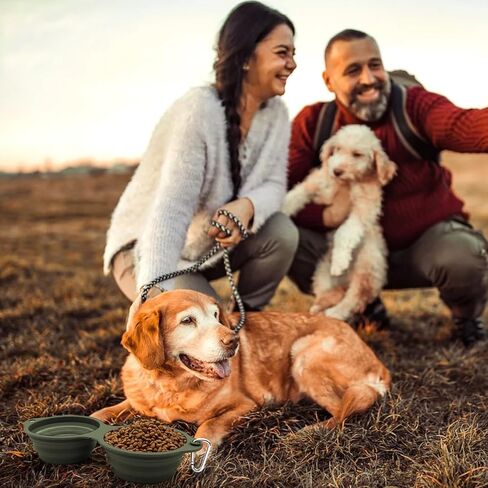 أوعية الكلاب القابلة للطي من SLSON، أوعية مزدوجة مدمجة للكلاب بدون حافة بلاستيكية 2 في 1 قابلة للطي لطعام الحيوانات الأليفة ووعاء الماء وطبق تغذية القطط للمشي والمشي لمسافات طويلة والتخييم، أخضر in Kuwait