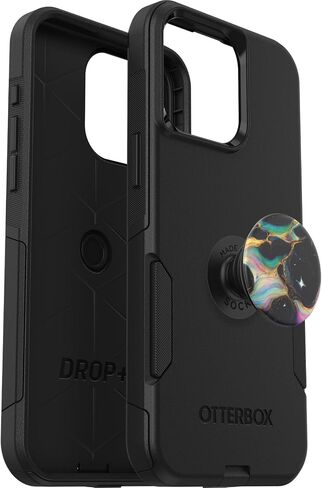 Bundle: OtterBox iPhone 15 Pro MAX (Only) Commuter Series Case - (BLACK) + PopSockets PopGrip - (BLACK), slim & tough, pocket-friendly, with port protection, PopGrip included in Saudi Arabia