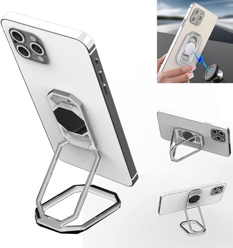 Phone Ring Holder Finger Kickstand Foldable Cellphone Stand 360° Rotation Metal Ring Grip for Magnetic Car Mount Compatible with iPhone Most Smartphone Black in Kuwait