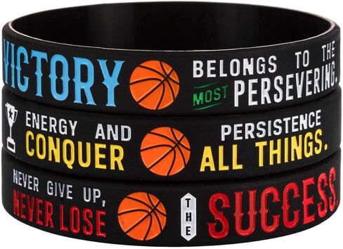 Sainstone Basketball VICTORY SUCCESS Silicone Motivational Wristbands, Engraved Rubber Inspirational Quote Bracelets for Warriors Lakers Sports Birthday Party Cheer Gifts Supplies Favors in Kuwait