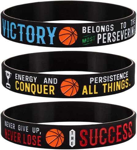 Sainstone Basketball VICTORY SUCCESS Silicone Motivational Wristbands, Engraved Rubber Inspirational Quote Bracelets for Warriors Lakers Sports Birthday Party Cheer Gifts Supplies Favors in Kuwait