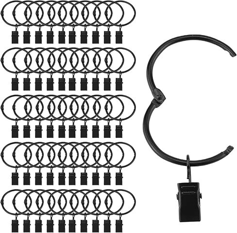Yinuoday 50pcs Metal Curtain Rings with Clips Openable Drapery Clips Hooks Decorative Curtain Rod Rings 1.26in Interior Diameter Curtain Drapes Hangers Rings for Hanging Drapery in Kuwait