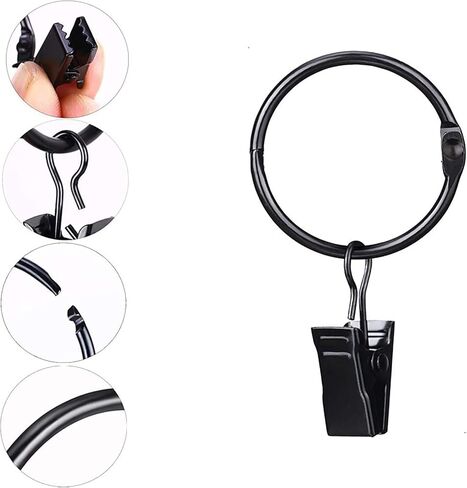 Yinuoday 50pcs Metal Curtain Rings with Clips Openable Drapery Clips Hooks Decorative Curtain Rod Rings 1.26in Interior Diameter Curtain Drapes Hangers Rings for Hanging Drapery in Kuwait