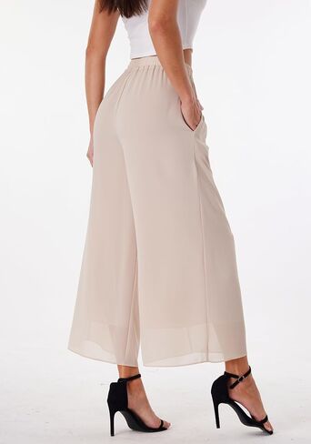 heipeiwa Women's Capris Crop Chiffon Pants Summer Beach Vacation Culottes Casual Dress Wide Leg Palazzo Pants in Saudi Arabia