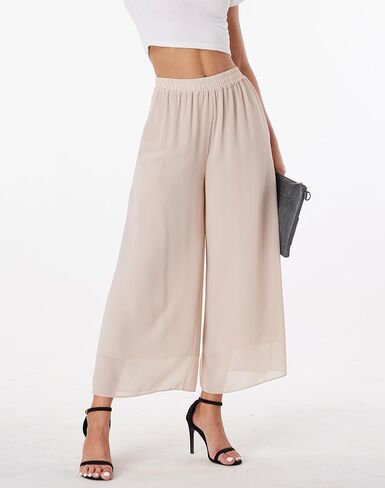 heipeiwa Women's Capris Crop Chiffon Pants Summer Beach Vacation Culottes Casual Dress Wide Leg Palazzo Pants in Saudi Arabia
