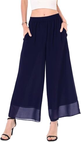 heipeiwa Women's Capris Crop Chiffon Pants Summer Beach Vacation Culottes Casual Dress Wide Leg Palazzo Pants in Saudi Arabia