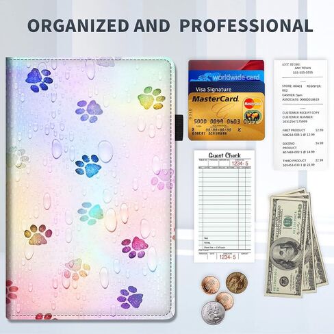Server Books for Waitress,PU Leather Waiter Book Server Wallet with Zipper Pocket,Cute Waitress Book&Waitstaff Organizer with Money Pocket Fit Server Apron,Sunset Wave in Saudi Arabia
