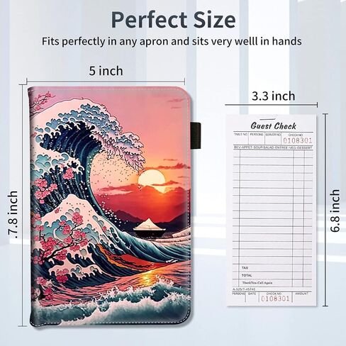 Server Books for Waitress,PU Leather Waiter Book Server Wallet with Zipper Pocket,Cute Waitress Book&Waitstaff Organizer with Money Pocket Fit Server Apron,Sunset Wave in Saudi Arabia