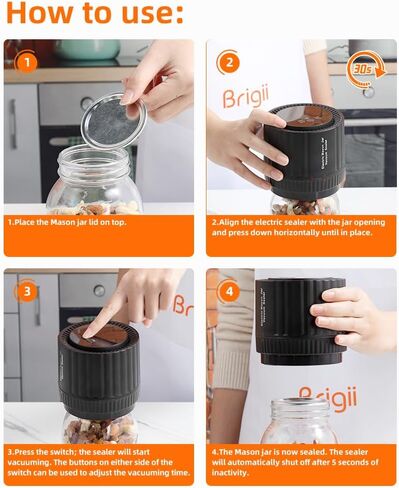 Brigii Electric Mason Jar Vacuum Sealer Kit, Electric Vacuum Sealer for Mason Jars, for Wide and Regular Mouth Mason Jars in Saudi Arabia