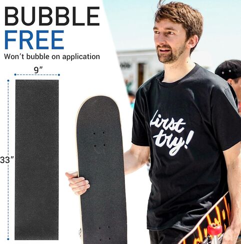 شريط قبضة لوح التزلج بطريقة برايل مقاوم للماء وخالي من الفقاعات 33 بوصة × 9.25 بوصة شريط غير قابل للانزلاق، شريط لاصق من ورق الصنفرة لألواح التزلج، لوح التزلج الطويل، الطراد، شريط قبضة سكوتر، أسود B in Kuwait