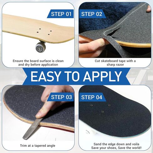 شريط قبضة لوح التزلج بطريقة برايل مقاوم للماء وخالي من الفقاعات 33 بوصة × 9.25 بوصة شريط غير قابل للانزلاق، شريط لاصق من ورق الصنفرة لألواح التزلج، لوح التزلج الطويل، الطراد، شريط قبضة سكوتر، أسود B in Kuwait