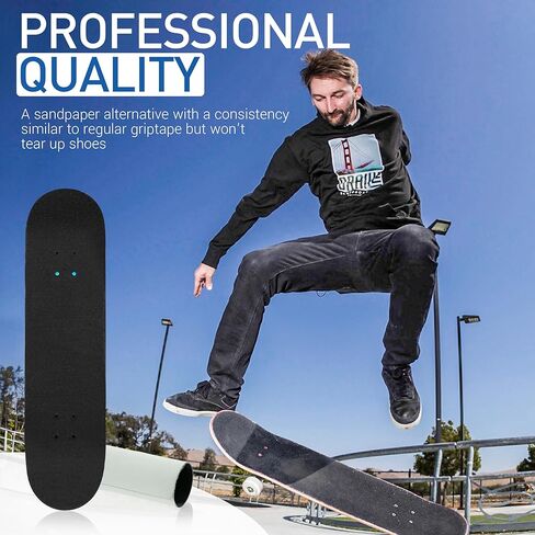 شريط قبضة لوح التزلج بطريقة برايل مقاوم للماء وخالي من الفقاعات 33 بوصة × 9.25 بوصة شريط غير قابل للانزلاق، شريط لاصق من ورق الصنفرة لألواح التزلج، لوح التزلج الطويل، الطراد، شريط قبضة سكوتر، أسود B in Kuwait