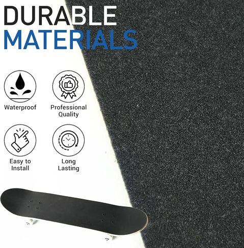 شريط قبضة لوح التزلج بطريقة برايل مقاوم للماء وخالي من الفقاعات 33 بوصة × 9.25 بوصة شريط غير قابل للانزلاق، شريط لاصق من ورق الصنفرة لألواح التزلج، لوح التزلج الطويل، الطراد، شريط قبضة سكوتر، أسود B in Kuwait