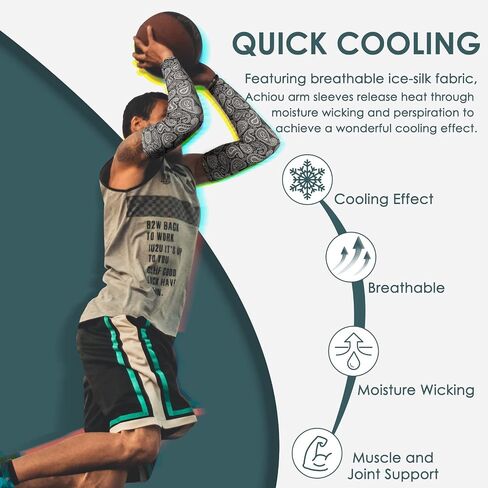 Achiou Basketball Arm Sleeves for Men & Women, Compression UV Sun Protection Sleeve UPF50+Volleyball Sports Tattoo-like in Saudi Arabia