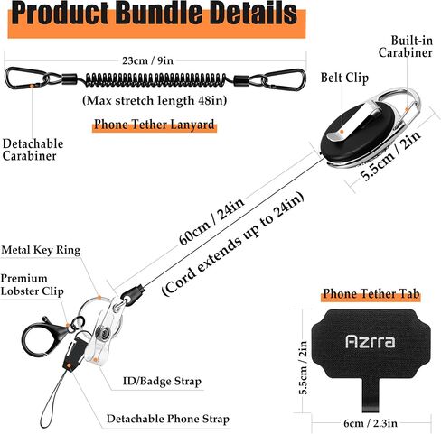 Azrra Drop Protection Phone Tether: 31" Retractable Phone Clip, Universal Retractable Phone Lanyard & Phone Tether Tabs in Saudi Arabia