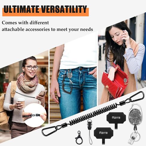 Azrra Drop Protection Phone Tether: 31" Retractable Phone Clip, Universal Retractable Phone Lanyard & Phone Tether Tabs in Saudi Arabia