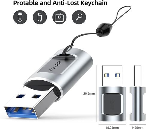 محول CLAVOOP USB إلى USB C، 2 حزمة، محولات USB إلى USBC-C مع سلسلة مفاتيح، محول USB C أنثى إلى USB ذكر 3.0، موصل USB-C من النوع C مع سلسلة مفاتيح ومزامنة بيانات لمنفذ MacBook Pro USBC in Kuwait