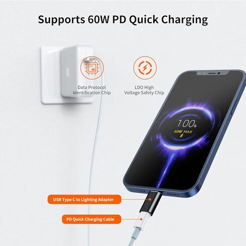 محول Lightning إلى USB C، 2 حزمة USB C ذكر إلى Lightning Female 60W PD محول شحن سريع لأجهزة iPhone 15/15 Pro وiPad Pro/iPad Air 5/4 وMacBook/Samsung/Laptop والمزيد من الأجهزة من النوع C - وليس OTG in Kuwait