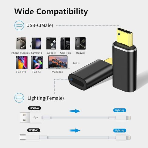 محول Lightning إلى USB C، 2 حزمة USB C ذكر إلى Lightning Female 60W PD محول شحن سريع لأجهزة iPhone 15/15 Pro وiPad Pro/iPad Air 5/4 وMacBook/Samsung/Laptop والمزيد من الأجهزة من النوع C - وليس OTG in Kuwait