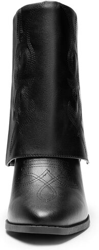 DREAM PAIRS Womens Cowboy Boots, Fold Over Pull On 3.14 Inch Chunky Heel Pointed Toe Embroidered Western Cowgirl Fashion Mid Calf Boots in Saudi Arabia