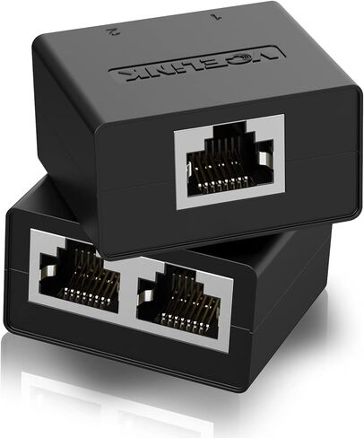 مقسم إيثرنت VCELINK من 1 إلى 2، مقسم RJ45 مكون من قطعتين لكابل Cat5/ Cat5e/ Cat6 LAN، مقسم الإنترنت أنثى إلى أنثى باللون الأسود (يرجى استخدامها في أزواج) in Kuwait