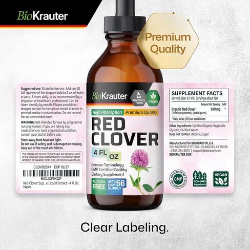 Red Clover Tincture - Red Clover Extract - Liquid Supplement for Women's Support - Alcohol and Sugar Free - Vegan Drops 2 Fl.Oz. in Saudi Arabia