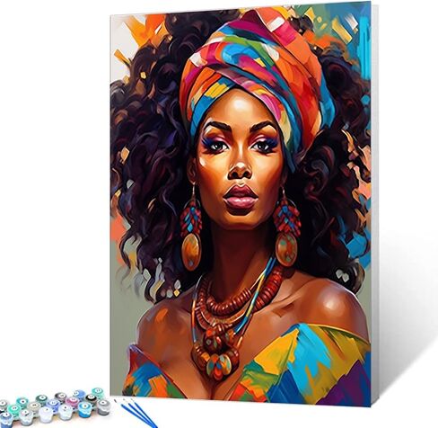 Tucocoo Paint by Number African Women Graffiti Portrait DIY Painting on Canvas with Brushes Acrylic Paints Afro Black Women Paint by Numbers for Adults and Kids Student Beginner 16x20 Inch（DIY Frame） in Saudi Arabia