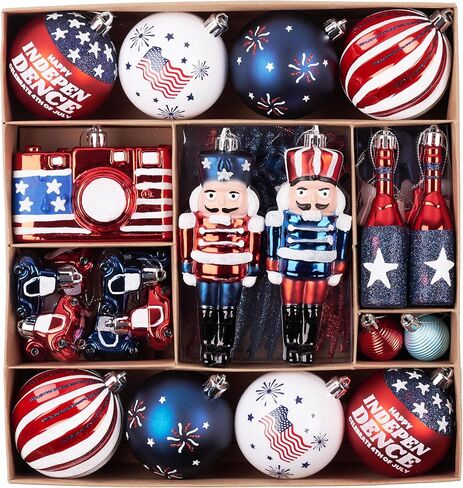Valery Madelyn 4th of July Decorations, Patriotic Ornaments for Tree,60ct Patriotic Red White and Blue Nutcracker Camera Decorative Hanging Ball Memorial Day Ornaments for Holiday Home Party Decor in Saudi Arabia