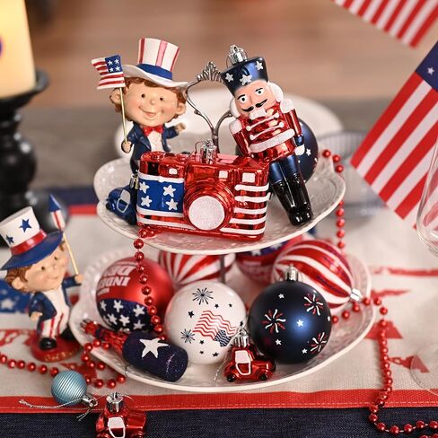 Valery Madelyn 4th of July Decorations, Patriotic Ornaments for Tree,60ct Patriotic Red White and Blue Nutcracker Camera Decorative Hanging Ball Memorial Day Ornaments for Holiday Home Party Decor in Saudi Arabia
