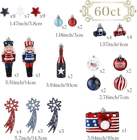 Valery Madelyn 4th of July Decorations, Patriotic Ornaments for Tree,60ct Patriotic Red White and Blue Nutcracker Camera Decorative Hanging Ball Memorial Day Ornaments for Holiday Home Party Decor in Saudi Arabia