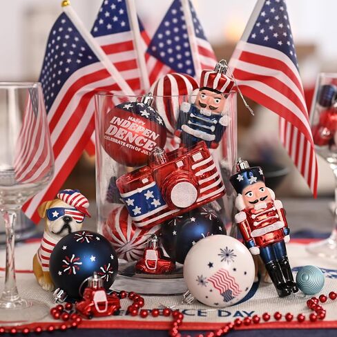 Valery Madelyn 4th of July Decorations, Patriotic Ornaments for Tree,60ct Patriotic Red White and Blue Nutcracker Camera Decorative Hanging Ball Memorial Day Ornaments for Holiday Home Party Decor in Saudi Arabia