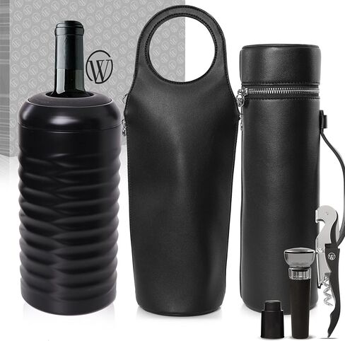 Open The Wine Gifts for Wine Lovers - Luxury Wine Carrier Purse, Chiller, Thermos, Aerator, Stopper, Corkscrew - Wine Accessories Gifts for Women - Wine Cooler Bags for Travel, Picnic (Light Blue) in Kuwait