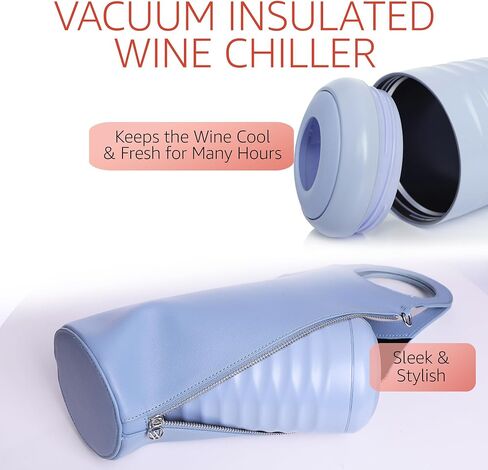 Open The Wine Gifts for Wine Lovers - Luxury Wine Carrier Purse, Chiller, Thermos, Aerator, Stopper, Corkscrew - Wine Accessories Gifts for Women - Wine Cooler Bags for Travel, Picnic (Light Blue) in Saudi Arabia