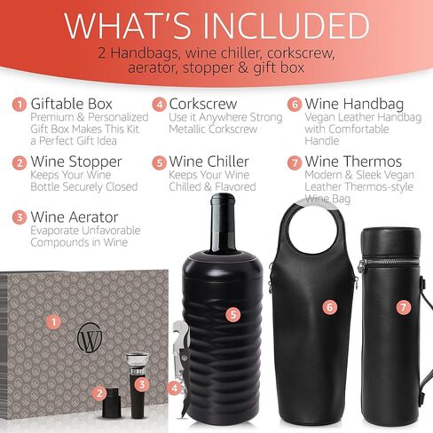 Open The Wine Gifts for Wine Lovers - Luxury Wine Carrier Purse, Chiller, Thermos, Aerator, Stopper, Corkscrew - Wine Accessories Gifts for Women - Wine Cooler Bags for Travel, Picnic (Light Blue) in Kuwait